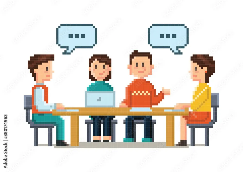 Pixel art business discussion Stock Vector | Adobe Stock