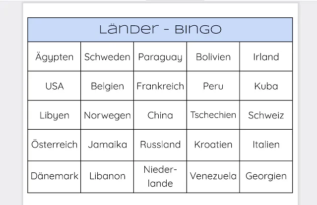 Länder Bingo