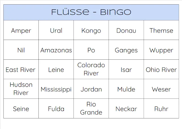 Flüsse (weltweit) Bingo