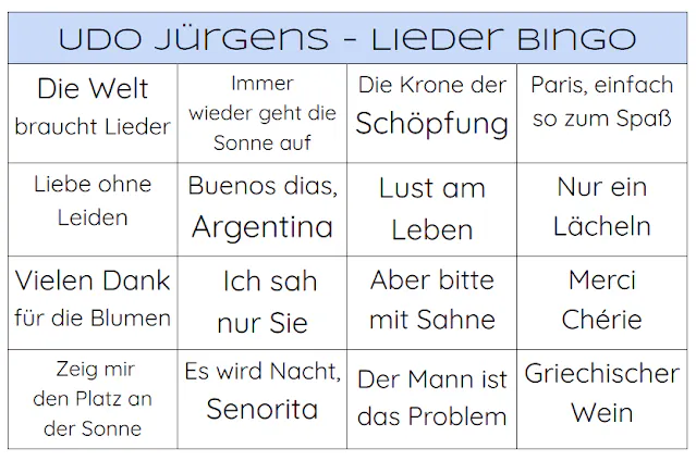 Udo Jürgens - Lieder Bingo