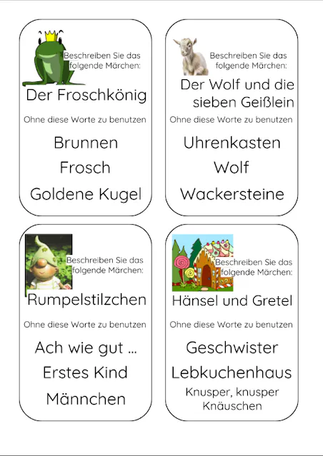 PDF Datei zum Ausdrucken: Tabu Spiel - Thema Märchen zum ausdrucken