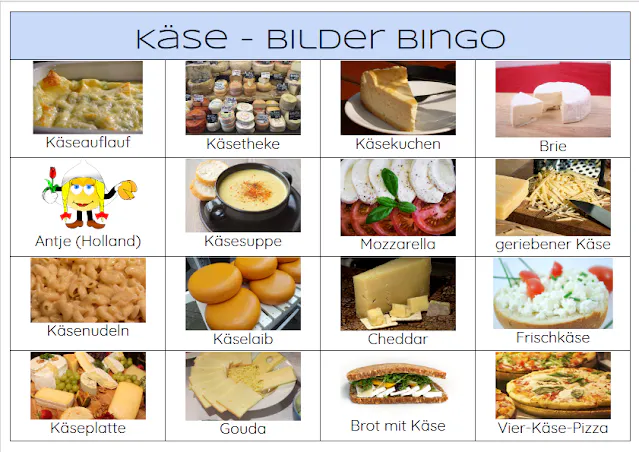 PDF Datei mit Käse-Bilderbingo zum Ausdrucken