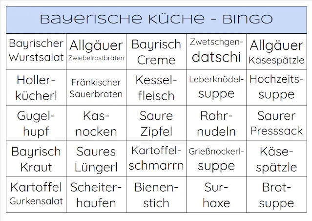 Bayerische Küche Bingo