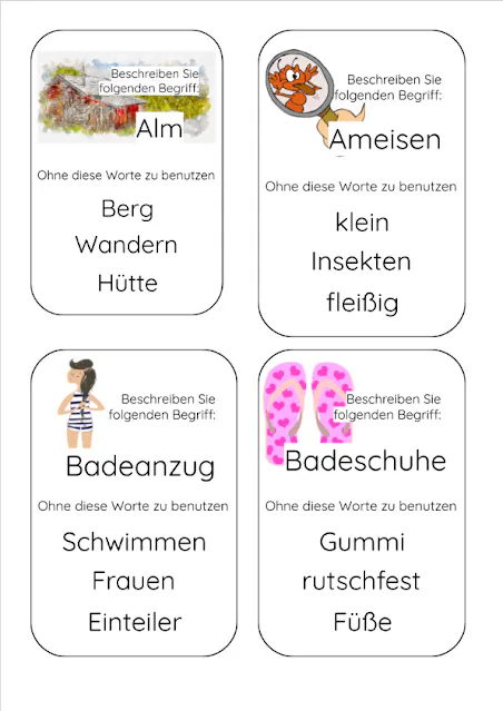 PDF Datei zum Ausdrucken: Tabu Spiel - Sommer
