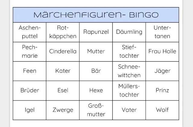 Märchenfiguren Bingo