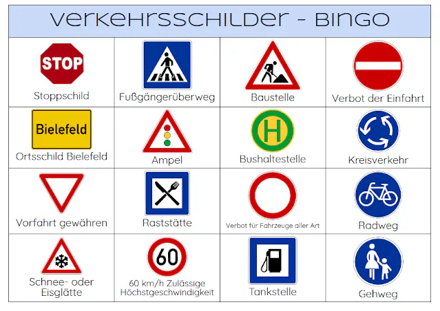Verkehrsschilder - Bingo