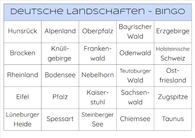 Deutsche Landschaften Bingo