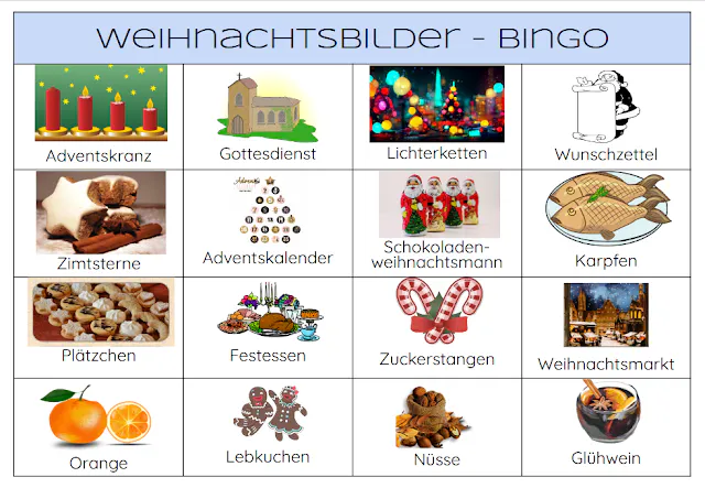 PDF Datei mit Weihnachtsbilder - Bingo zum Ausdrucken