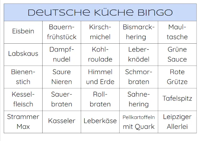 Deutsche Küche Bingo
