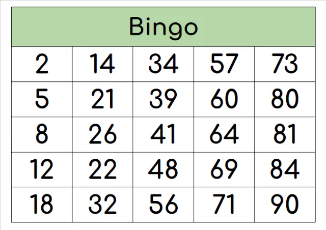 Bingoscheine für 90 Kugel Bingo