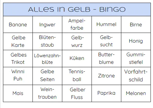 Alles in Gelb Bingo