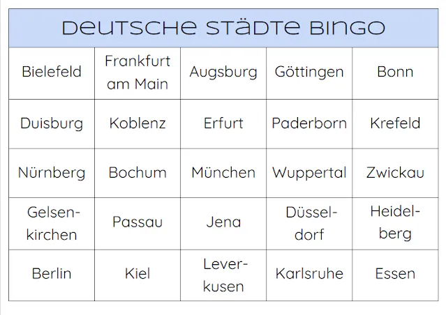 Deutsche Städte Bingo