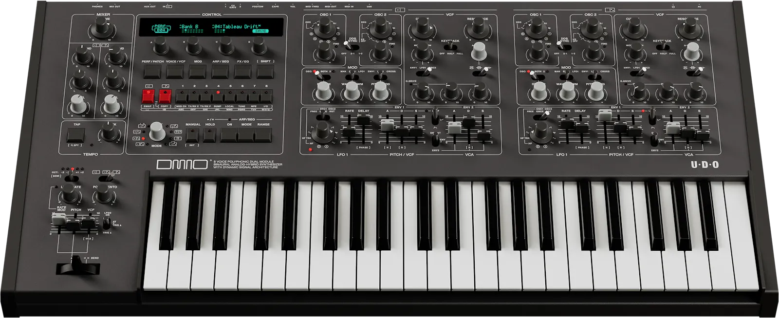 UDO Audio DMNO - moderner 8-Voice Polyphonie Synthesizer mit Dynamic Multi-Core Stereo VCF System