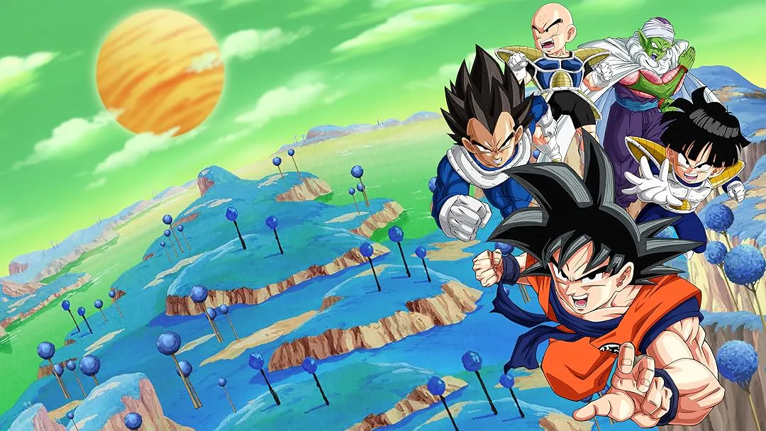 Charaktere aus Dragon Ball Z auf einem fremdartigen Planeten
