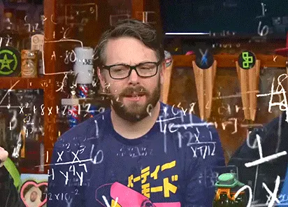TV gif. Greg Miller from Kinda Funny counts on his fingers with a perplexed expression while a flurry of equations floats around him.