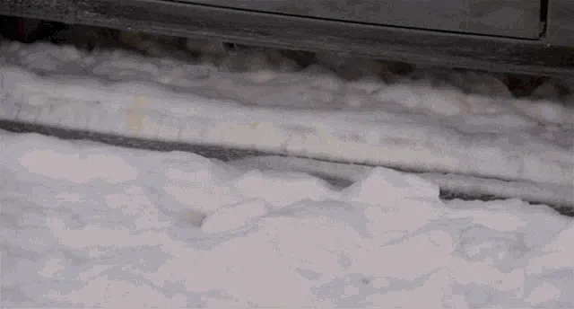 a car is driving through a snowy area