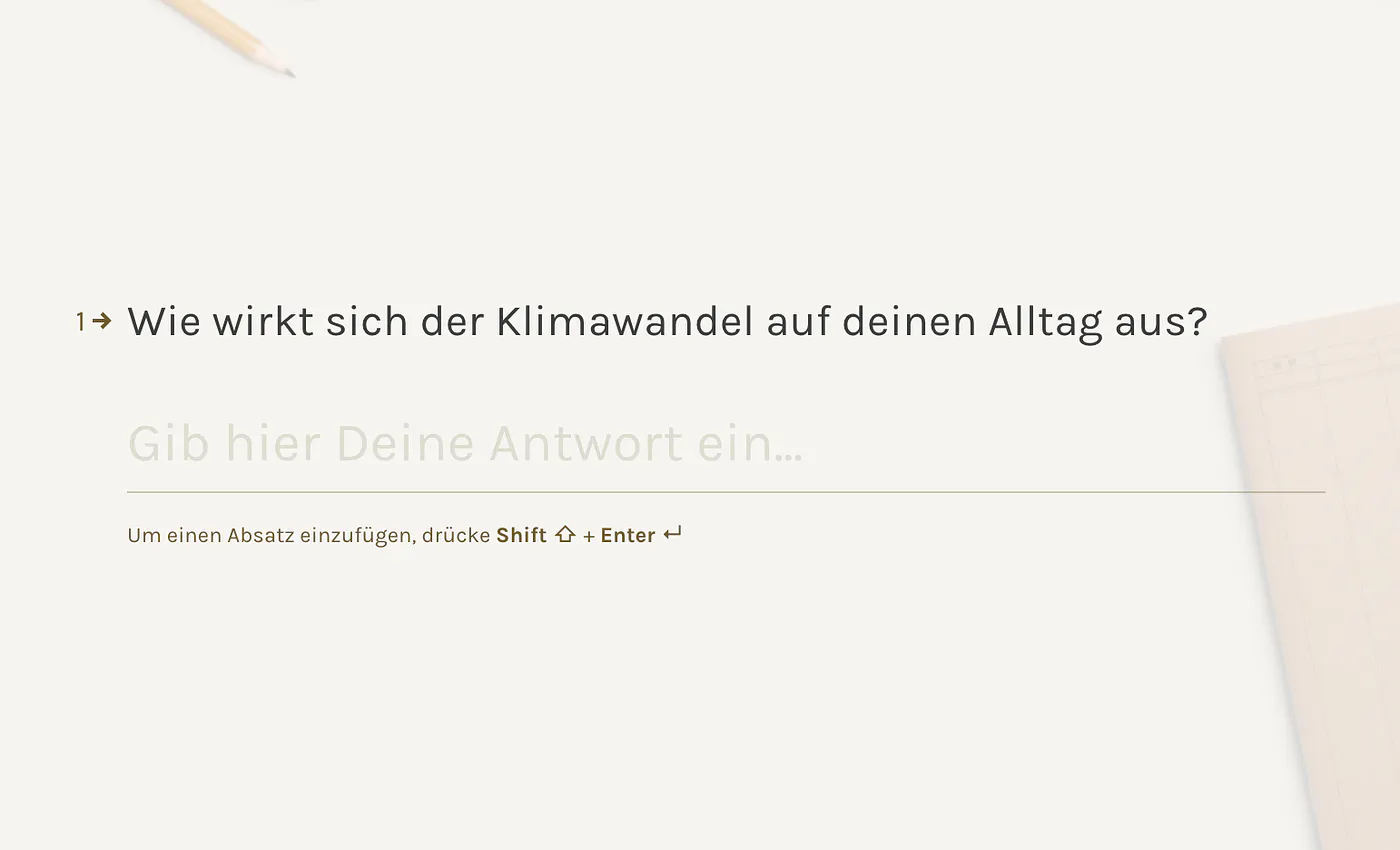 Screenshot einer Typeform-Umfrage mit der Frage: “Wie wirkt sich der Klimawandel auf deinen Alltag aus?”