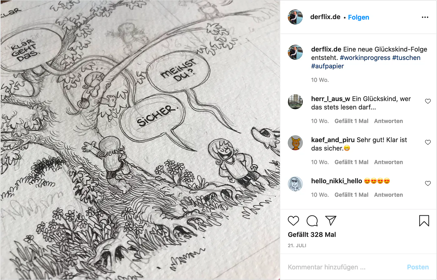 Ein Instagram-Post von Flix, auf dem zu sehen ist, wie eine neue Glückskind-Folge ensteht.