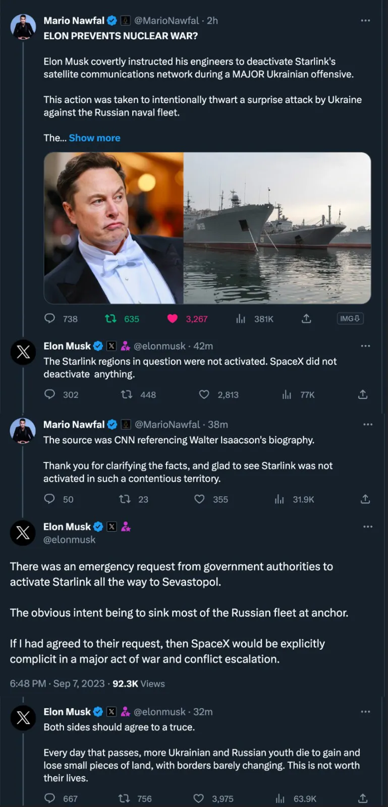Screenshot einer Diskussion mit Elon Musk.