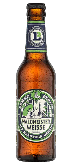 Eine Flasche Waldmeister Weisse in Frontalansicht. Foto: Brauerei Lemke