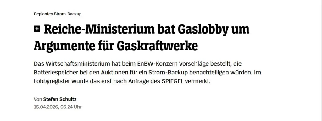 So berichtet DER SPIEGEL über den neuerlichen Lobby-Skandal des BMWE.