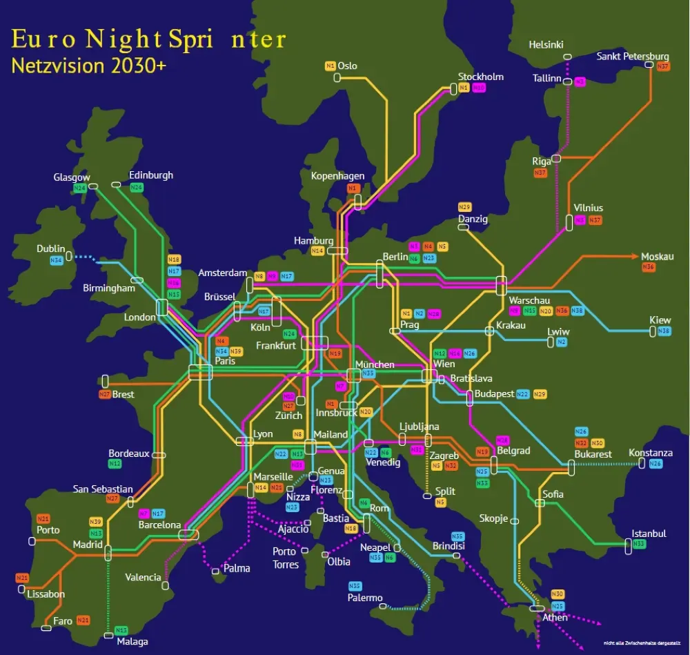 Eine Nachtzugkarte für Europa