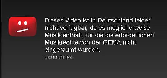 Screenshot von Youtube, dass das Video aufgrund der Gema nicht in Deutschland verfĂŒgbar sei