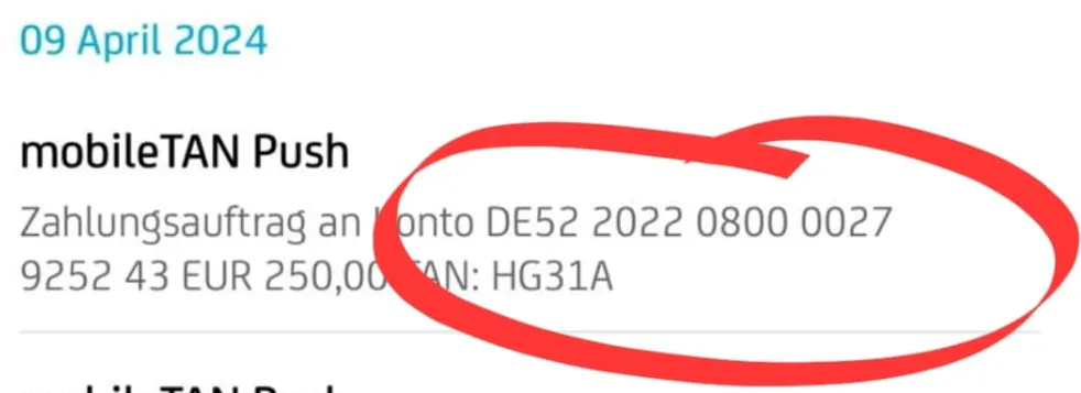 Der Betrag in der Höhe von 250 EUR, wurde auf ein deutsches Konto überwiesen, wie dieser Screenshot zeigt