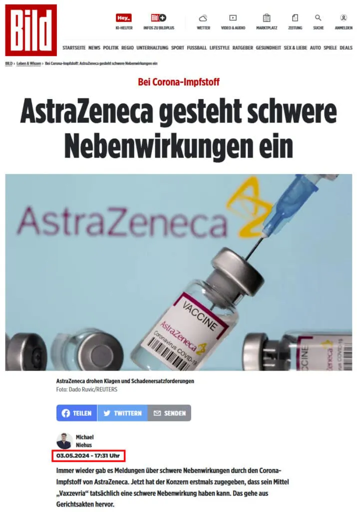 Screenshot des Artikels der BILD vom 3. Mai 2024