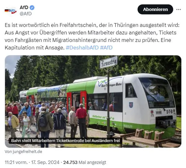 Screenshot eines Beitrages auf X