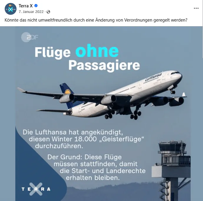 Screenshot Originalpost von Terra X auf Facebook vom 7.1.2022
