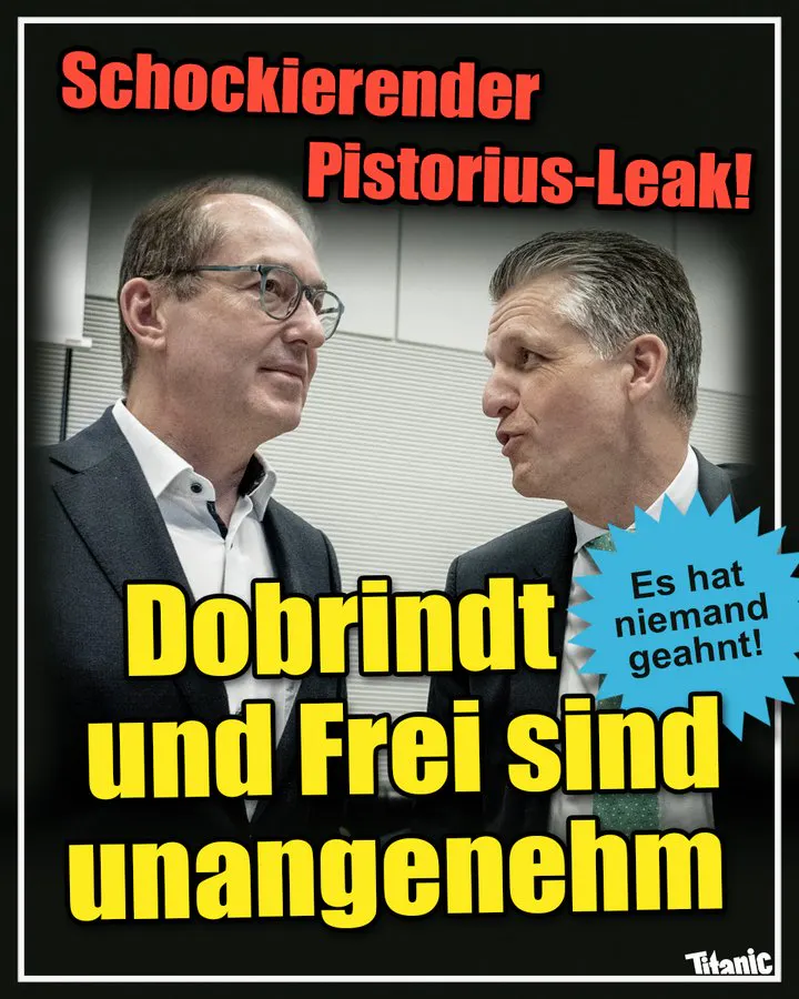 Alexander Dobrindt und Thorsten Frei stehen nebenenander. Text: Schockierender Pistorius-Leak! Dobrindt und Frei sind unangenehm.
Es hat niemand geahnt!